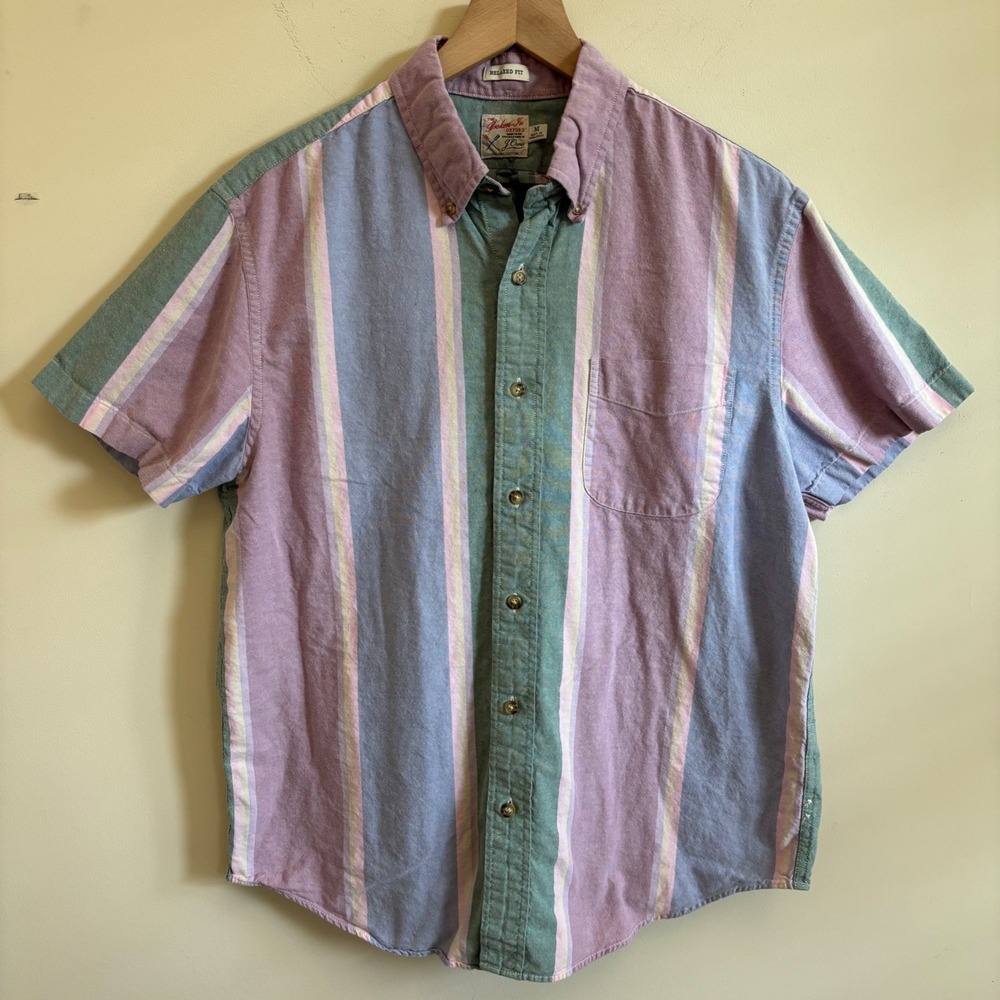 J.Crew Broken-In Oxford Shirt Mens Medium Relaxed Fit Striped Short Sleeve